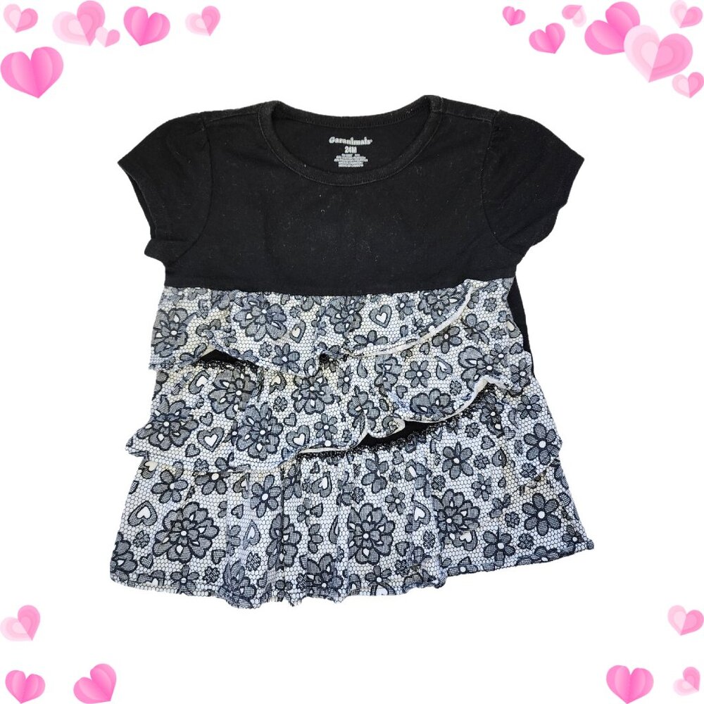 5/$10 - Girls Floral Black and White Top